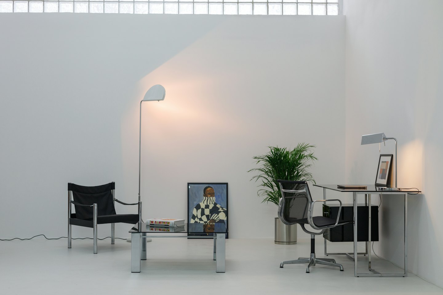 Ufficio moderno e lounge con mobili minimalisti.